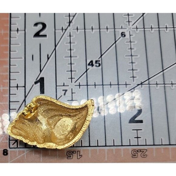 KjL Conch Shell Post Earrings Gold Tone For Avon Rhinestones Vintage 1980s - Picture 15 of 15